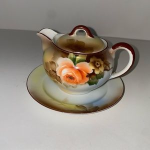 Vintage Noritake Handpainted Small Decorative Tea Pot And Saucer Japan